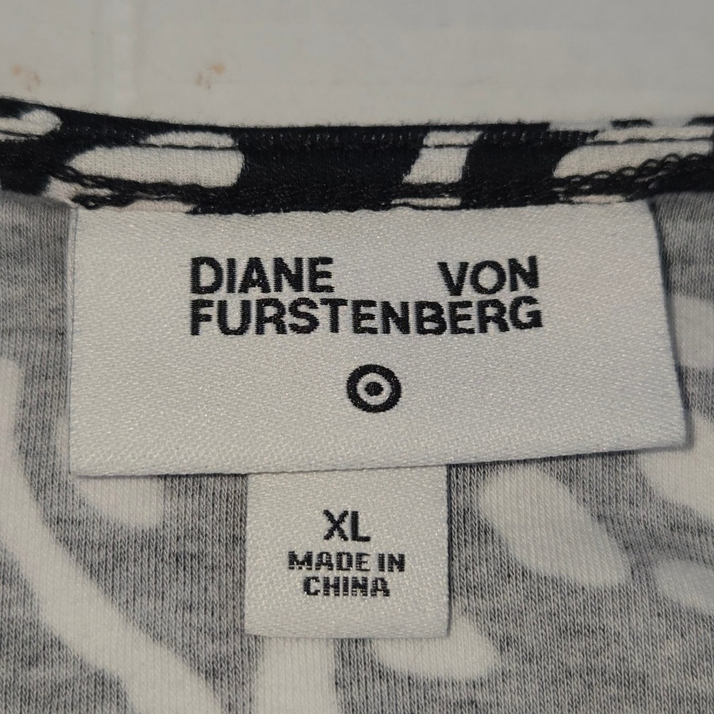 Diane Von Furstenberg Wrap Dress XL Black White Abstract Long Sleeve DVF Target - Picture 2 of 10